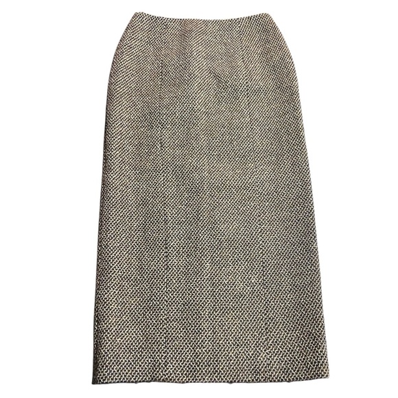 Chanel Karl Lagerfeld Wool Pencil Midi Skirt Tweed Sz 40 Silk Lined Logo Buttons - Picture 1 of 7